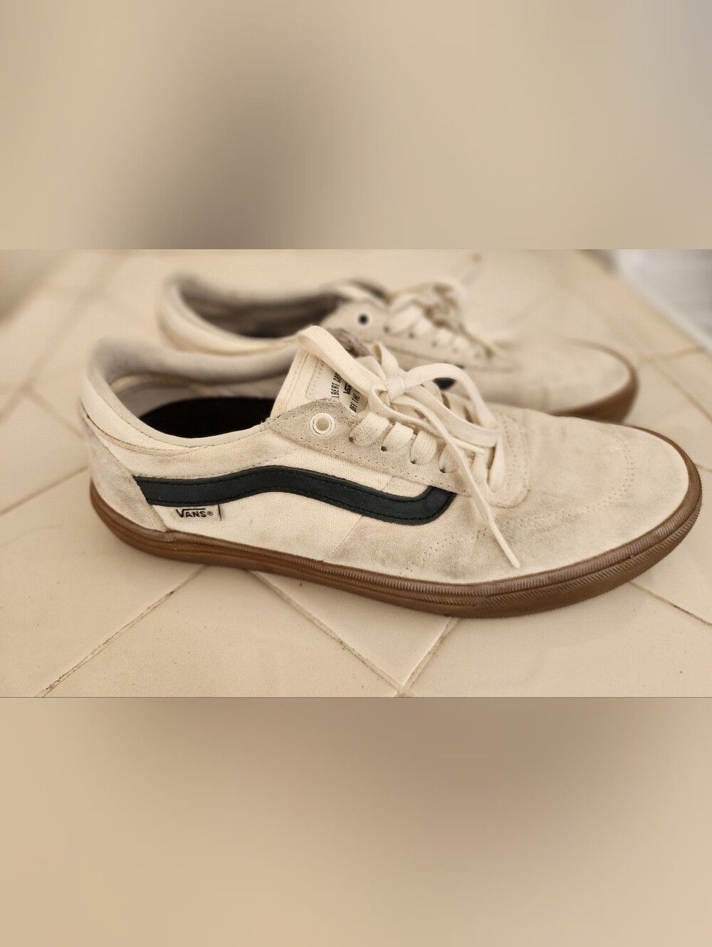 Vans Men's Cream Suede & Canvas Low-Top Sneakers, Size 10